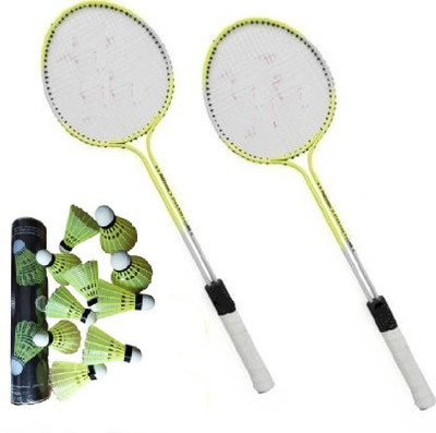 chist Badminton Racquet Set Of 2 Piece With 10 Piece With Nylon Shuttle Cock Badminton Kit