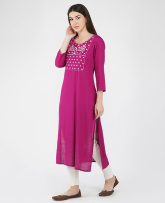 86% OFF on METRO-FASHION Women Embroidered Straight Kurta(Purple) 86% OFF on METRO-FASHION Women Embroidered Straight Kurta(Purple)