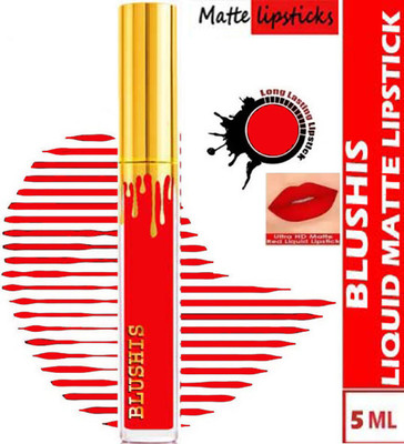 BLUSHIS High Defination Liquid matte Lipstick Non Transfer water proof ,Long Lasting Red Colour(Red, 5 ml)