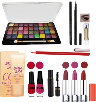 Volo All In One Makeup Kit (1 Eye shadow,1Cream,3 Lipstick,1 Liner,1 Mascara,1 Kajal,2 Nail Paint,1 Lip Liner)1302021A9(Pack of 11)