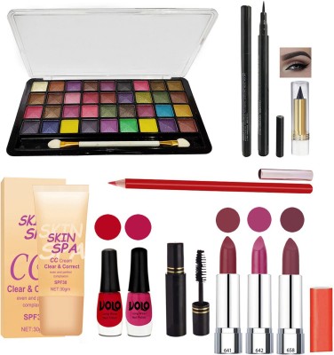 Volo All In One Makeup Kit (1 Eye shadow,1Cream,3 Lipstick,1 Liner,1 Mascara,1 Kajal,2 Nail Paint,1 Lip Liner)1302021A16(Pack of 11)