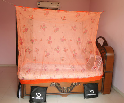 VD Enterprise Cotton Adults Washable Single Bed Mosquito Net(Peach, Frame Hung)