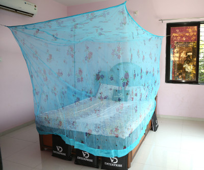 VD Enterprise Cotton Adults Washable Double Bed Mosquito Net(Blue, Frame Hung)