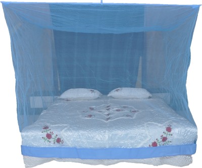 RIDDHI Nylon Adults Washable 14mtr blue square with boeder (8x8) Mosquito Net(Blue, Bed Box)