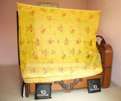 VD Enterprise Cotton Adults Washable Single Bed Mosquito Net(Yellow, Frame Hung)