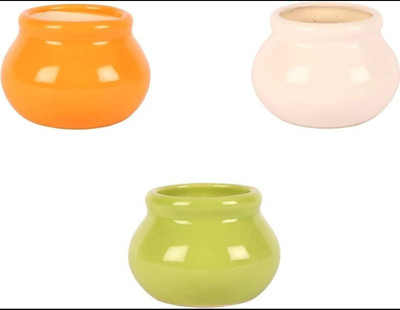 SBC SMALL MATKI SHAPE CERAMIC POT Plant Container Set(Pack of 3, Ceramic)