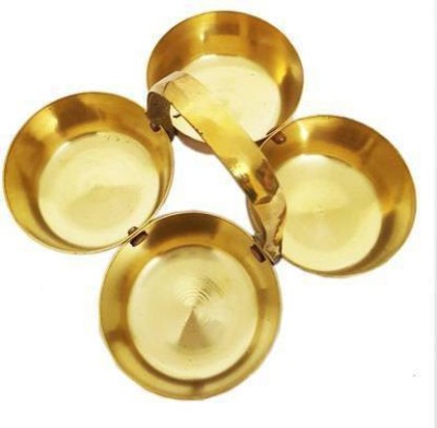 H HADDU Brass Puja Roli Chawal Elaichi Mishri 4 Bowl Stand Brass (1 Pieces, Gold) Brass(1 Pieces, Gold)