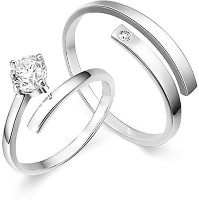 rsp unique Adjustable Couple Ring for lovers in silver stylish king Queen design Alloy Cubic Zirconia Sterling Silver Plated Ring Set