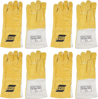 ESAB Leather Welding Hand-Gloves Pack of 4 Pairs L Leather, Kevlar  Safety Gloves(Pack of 8)