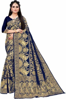 jashvicreation Woven Banarasi Jacquard, Art Silk Saree(Blue)