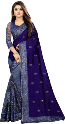 vaidehicreation Embellished Bollywood Net, Art Silk Saree(Blue, Grey)