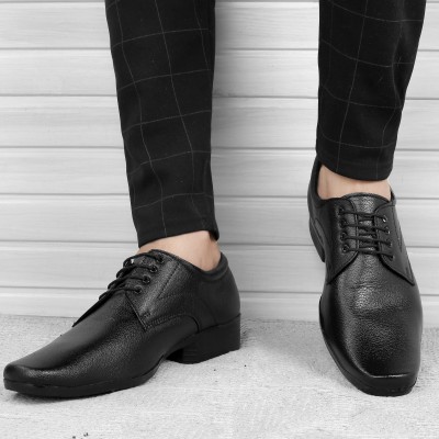BXXY Men's Formal Derby Faux Leather Office Wear Dress Black Shoes Lace Up For Men(Black)