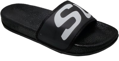 World Wear Footwear Men Flip Flops(Black , 7)