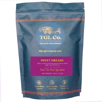 TGL Co. Sweet Dreams Chamomile Tea with Chamomile, Lemongrass, Peppermint, Valerian root, Liquorice, Lavender, Moringa|Relieves Soothing Sleep Tea for Stress and Anxiety Liquorice Herbal Tea Pouch(100 g)