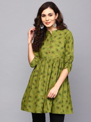 Antaran Casual 3/4 Sleeve Printed Women Green Top