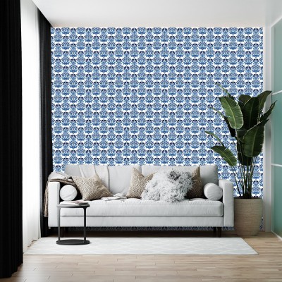 wallpics Abstract White, Blue Wallpaper(45 cm x 300 cm)