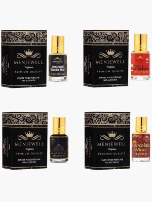 Menjewell Combo Pack of 4PCs Attar(Chocolate 5ML,Sandalwood Chandan 5ML,al Bakhoor 5ML,Jannat ul Firdaus)Attar Perfume Floral Attar(Chocolate, Jannat ul Firdaus, Sandalwood, Floral)