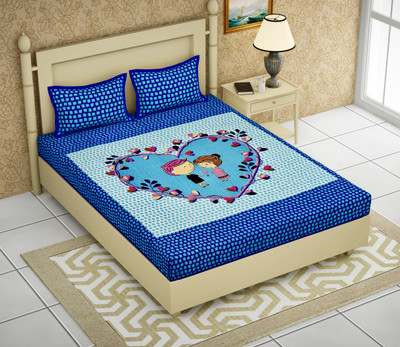 Navkar Creation 180 TC Cotton Double Printed Flat Bedsheet(Pack of 1, Multicolor)