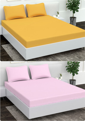 Vomzer 220 TC Microfiber Double Solid Flat Bedsheet(Pack of 2, Yellow)