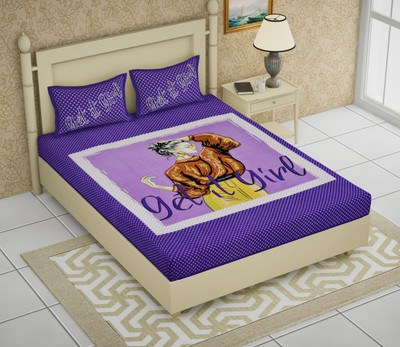Navkar Creation 180 TC Cotton Double Printed Flat Bedsheet(Pack of 1, Purple)
