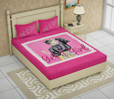Navkar Creation 180 TC Cotton Double Printed Flat Bedsheet(Pack of 1, Pink)