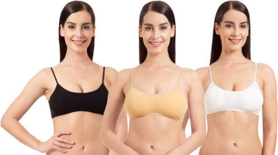 PMSGA Women cami Bra Lightly Padded Bra MULTICOLOR Women Sports Lightly Padded Bra(White, Black, Beige)
