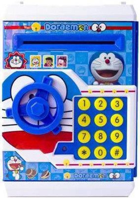AKCOLLECTION Doraemon Money Safe Bank ATM Electronic Piggy Bank with changeable Password Lock Digital Savings Safe for Coins and Notes Coin Bank Coin Bank(Multicolor)