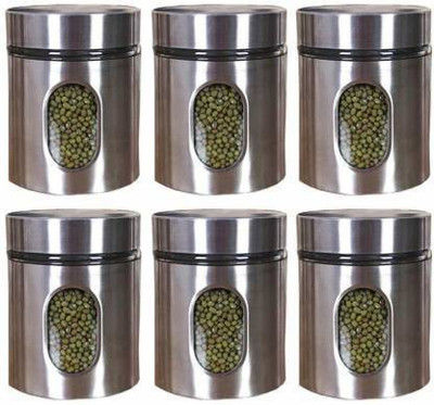 Bloriza Steel, Glass Grocery Container  - 550 ml(Pack of 6, Silver)