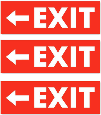 Mindcraftz Exit Left Sign Board Pack of 3 Red color Emergency Sign(Reflective Sign)