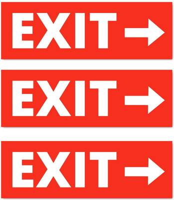 Mindcraftz Exit Right Sign Board Pack of 3 Red color | 12 x 4 inches Emergency Sign(Reflective Sign)