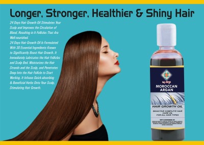24 DAYS Morroccan Argan Hair Growth Oil With Pure Grapeseed, Jajoba, Rosemary, Jatamansi, Hibiscus, Vitamin E & Many More Natural Herbs �Multipurpose Hair Oil For Ultimate Hair Treatment- No Hexane & Silicon � Non Sticky & Non Greasy Hair Oil(200 ml)