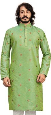 Kunj Creation Men Printed Straight Kurta(Green)