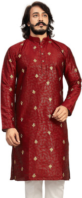 Kunj Creation Men Printed Straight Kurta(Maroon)