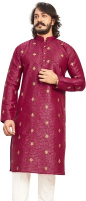 Kunj Creation Men Printed Straight Kurta(Pink)