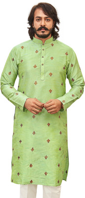 Kunj Creation Men Printed Straight Kurta(Light Green)
