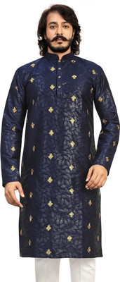 Kunj Creation Men Printed Straight Kurta(Dark Blue)