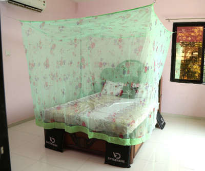 VD Enterprise Cotton Adults Washable King Size Bed Mosquito Net(Green, Frame Hung)