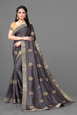 FluteFashion Embroidered Bollywood Art Silk Saree(Grey)