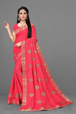 FluteFashion Embroidered Bollywood Art Silk Saree(Pink)