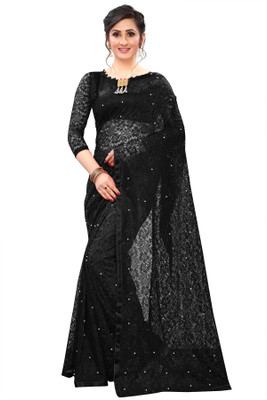 Croza Self Design Bollywood Net Saree(Black)