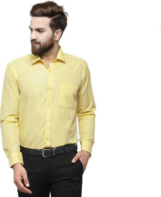 SHATMUS Men Solid Formal Yellow Shirt