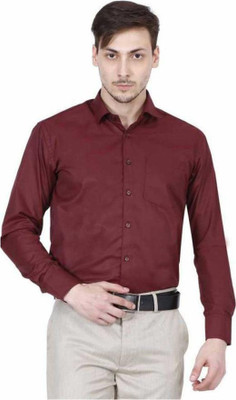 SHATMUS Men Solid Formal Maroon Shirt