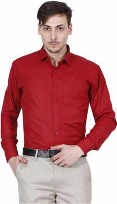 SHATMUS Men Solid Formal Red Shirt