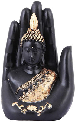 Handicraft Hub Palm Buddha Statue/Buddha On Hand Showpiece for Feng Shui or Vastu (4 X 3 X 7 inch, Black Golden) Decorative Showpiece  -  16 cm(Polyresin, Black)