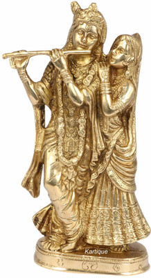 vrindavan shopi Radha Krishna Couple Idol God of Love for Home Warming Decor 1400gms Decorative Showpiece  -  18 cm(Brass, Gold)