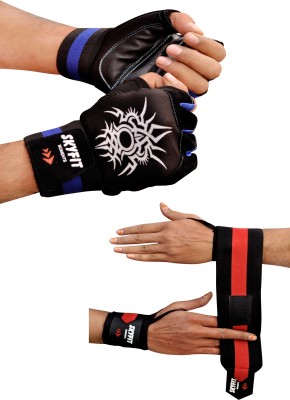 SKYFIT COMBO PACK 2 Gym Sports Gloves And Wrist Support Band For Men And Women Gym & Fitness Gloves(Black, Red, Blue)