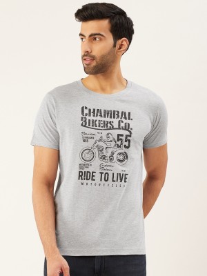 The CHAMBAL Printed Men Round Neck Grey T-Shirt