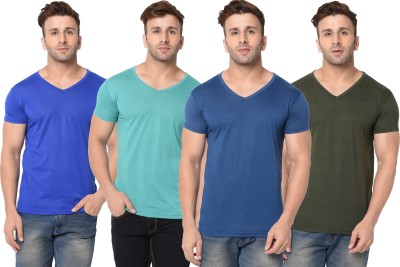 Adorbs Solid Men V Neck Light Blue, Green, Blue T-Shirt