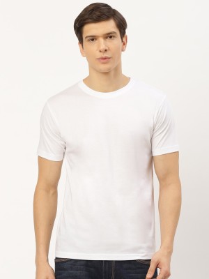 The CHAMBAL Solid Men Round Neck White T-Shirt