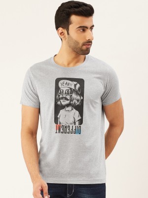 The CHAMBAL Printed Men Round Neck Grey T-Shirt